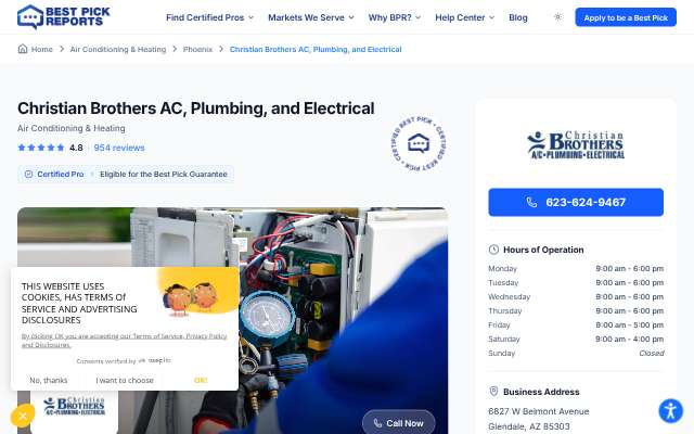 Christian Brothers AC, Plumbing & Electrical's page as the assistant saw it