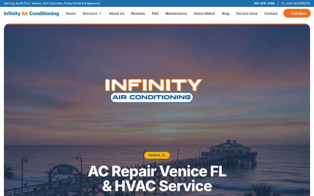Infinity Air Conditioning's page as the assistant saw it
