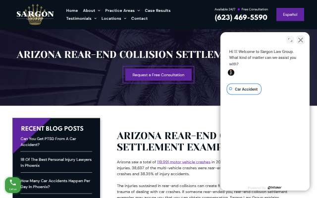 Sargon Law Group's page as the assistant saw it
