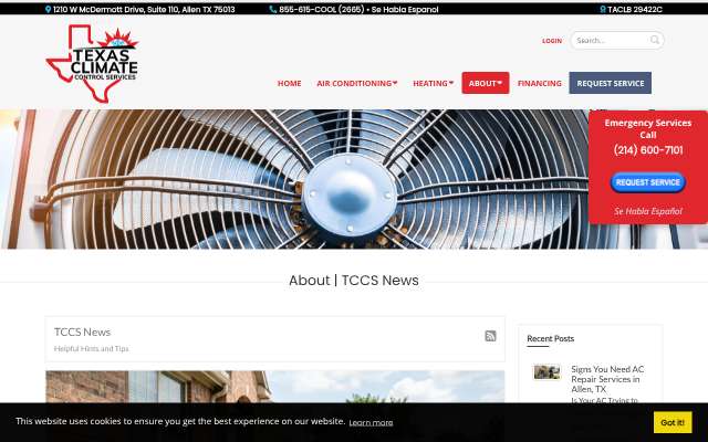 Texas Climate Control Services's page as the assistant saw it