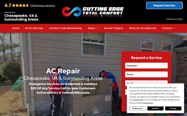 Cutting Edge Total Comfort's page as the assistant saw it