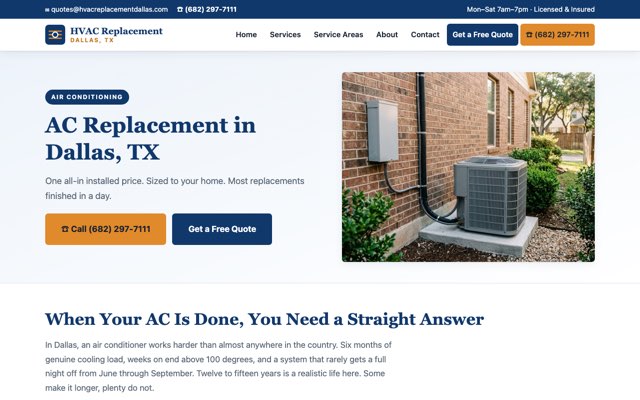HVAC Replacement Dallas's page as the assistant saw it