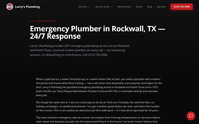 Page cited for Larry's Plumbing Service