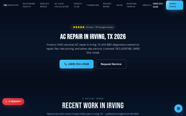 Frosty's HVAC's page as the assistant saw it