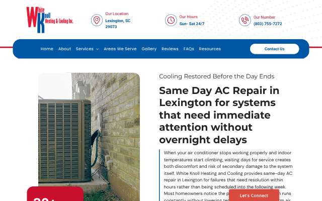 White Knoll Heating and Cooling's page as the assistant saw it