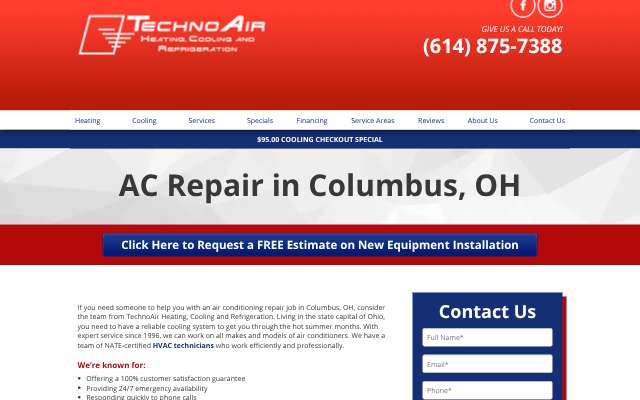 TechnoAir Heating, Cooling and Refrigeration's page as the assistant saw it