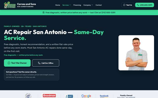 Carnes and Sons Air Conditioning's page as the assistant saw it