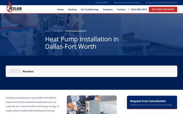 McClain Heating and Air's page as the assistant saw it