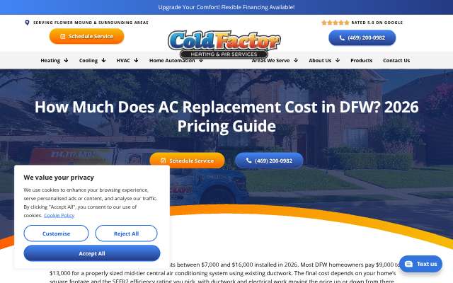 Cold Factor Heating & Air Services's page as the assistant saw it
