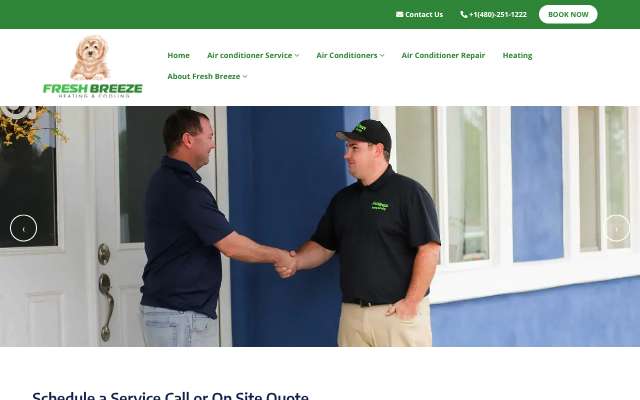 Fresh Breeze Heating and Cooling's page as the assistant saw it
