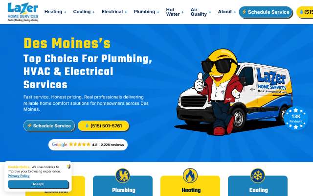 Lazer Home Services Plumbing, HVAC, & Electrical's page as the assistant saw it