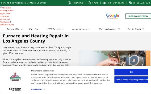 Affordable Heating and Air's page as the assistant saw it