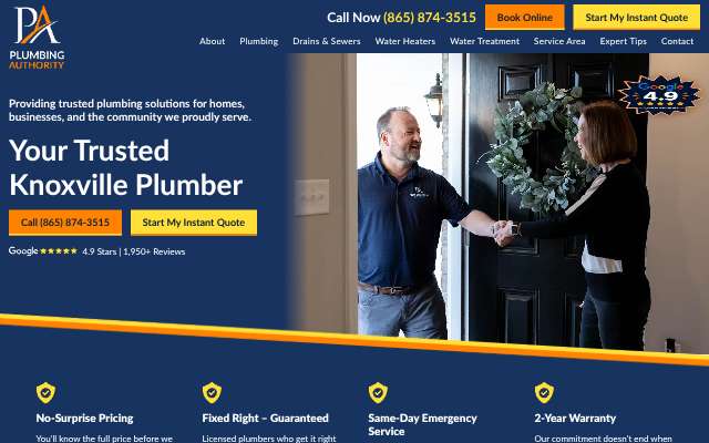 The Plumbing Authority's page as the assistant saw it