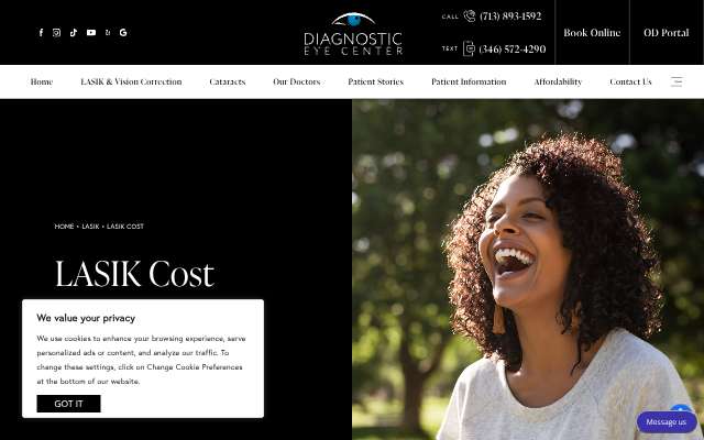 Diagnostic Eye Center's page as the assistant saw it