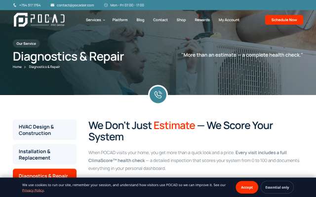 POCAD HVAC's page as the assistant saw it