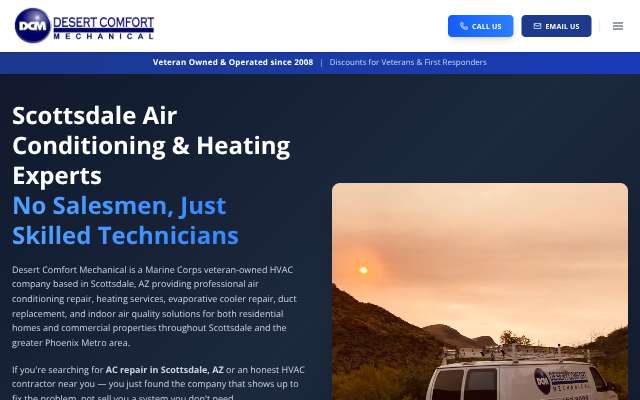 Desert Comfort Mechanical's page as the assistant saw it