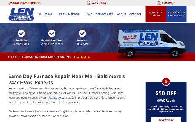 Len The Plumber Heating & Air's page as the assistant saw it