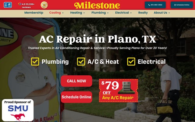 Milestone Electric, A/C & Plumbing's page as the assistant saw it