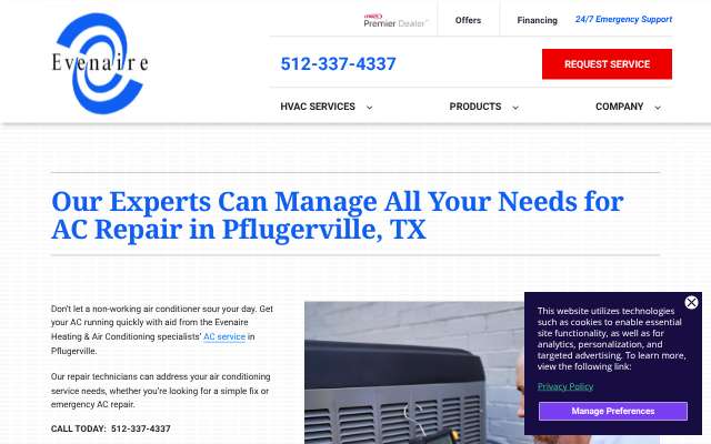 Evenaire LLC's page as the assistant saw it