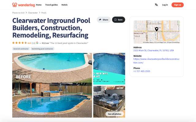 Costas Oasis Pool Builders (Clearwater / Tampa Bay)'s page as the assistant saw it