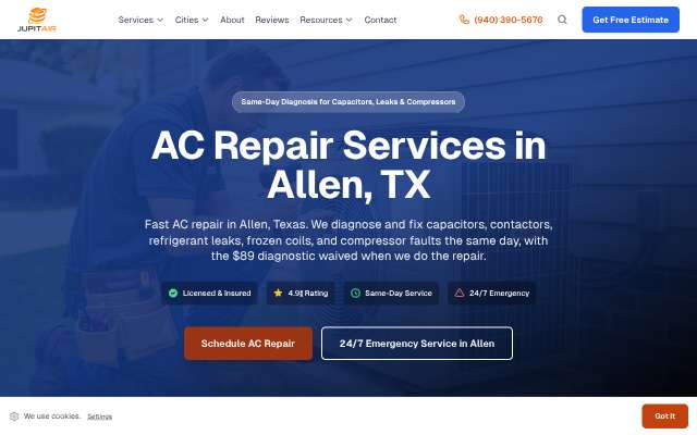 Jupitair HVAC's page as the assistant saw it