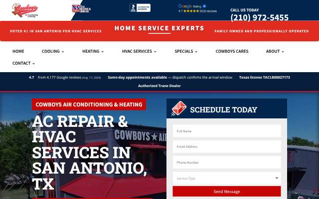 Cowboys Air Conditioning & Heating's page as the assistant saw it