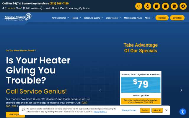 Service Genius's page as the assistant saw it