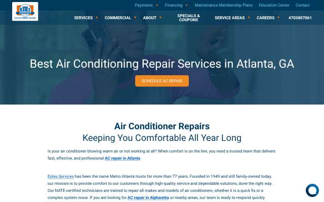 Estes Services's page as the assistant saw it