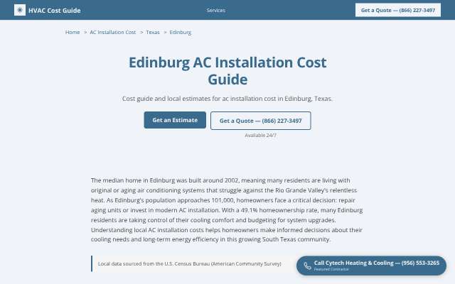 HVAC Cost Guide's page as the assistant saw it