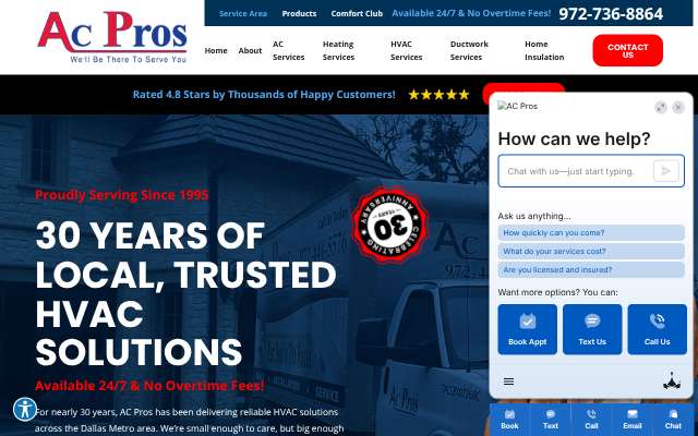 AC Pros's page as the assistant saw it