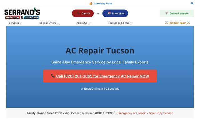 Serrano's Heating & Cooling's page as the assistant saw it