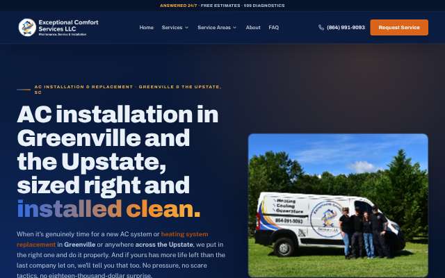 ECS HVAC (Exceptional Comfort Services)'s page as the assistant saw it