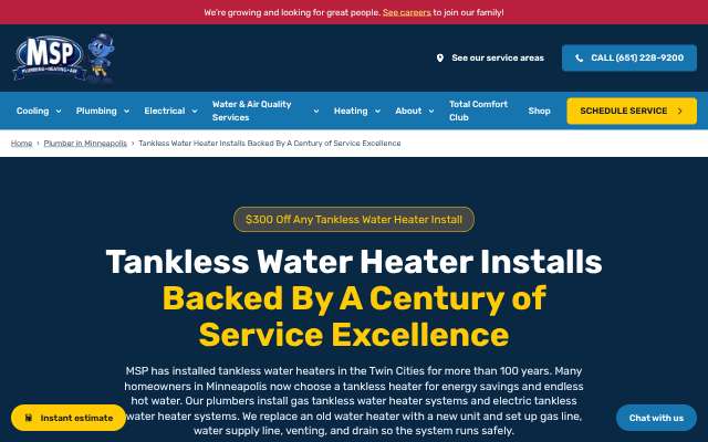 MSP Plumbing, Heating & Air's page as the assistant saw it