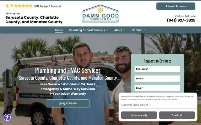 Damm Good Plumbing & Air's page as the assistant saw it