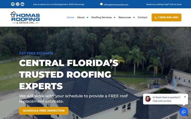 Thomas Roofing & Repair's page as the assistant saw it