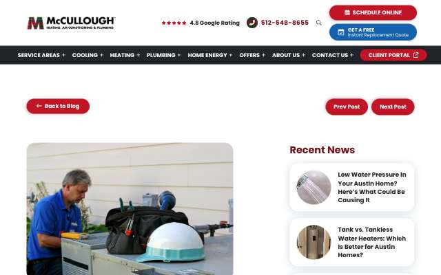 McCullough Heating, Air Conditioning & Plumbing's page as the assistant saw it