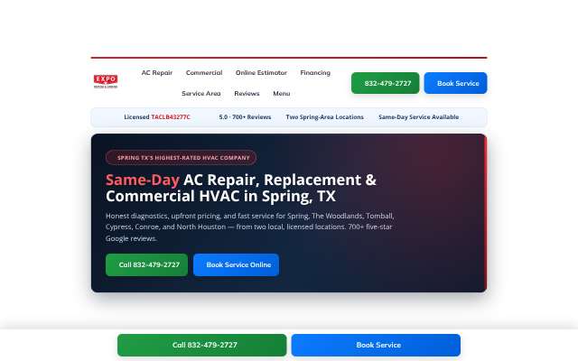 AC Repair Expo Heating & Cooling Inc's page as the assistant saw it