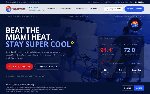 Dade Super Cool Air Conditioning's page as the assistant saw it