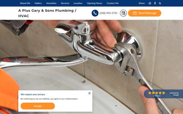 A Plus Gary and Sons Plumbing HVAC's page as the assistant saw it