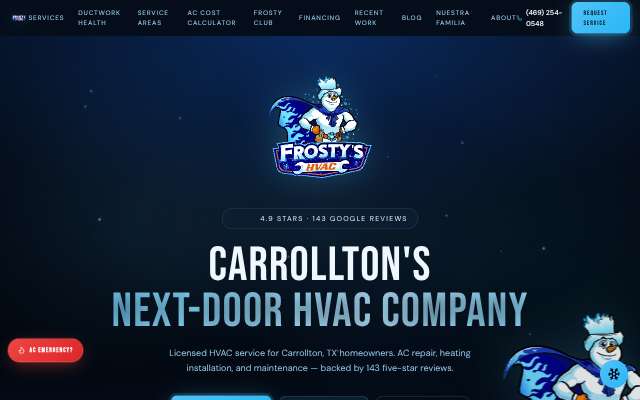 Frosty's HVAC's page as the assistant saw it