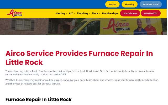 Airco Service's page as the assistant saw it