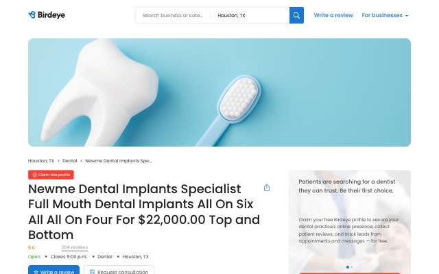 Newme Dental Implants Specialist's page as the assistant saw it