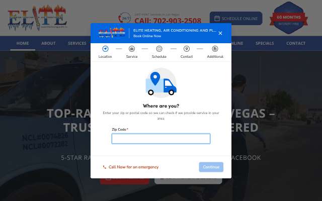 Elite Heating & Air Conditioning's page as the assistant saw it