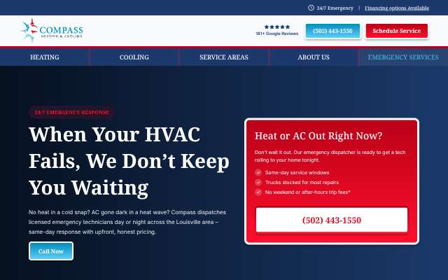 Compass HVAC's page as the assistant saw it