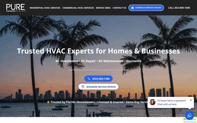 Pure Air and Heating's page as the assistant saw it