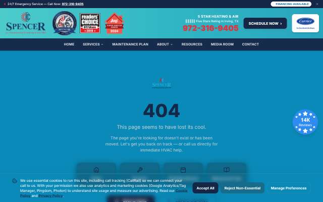 Spencer Air Conditioning and Heating's page as the assistant saw it