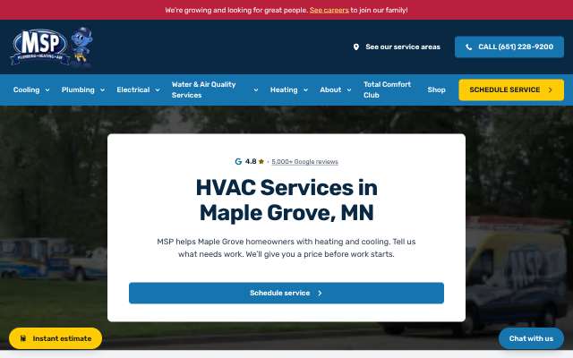 MSP Plumbing Heating Air's page as the assistant saw it