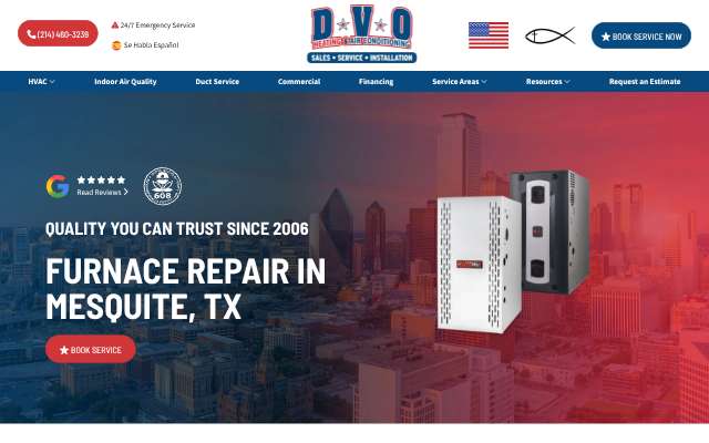 DVO Heating & Air Conditioning's page as the assistant saw it