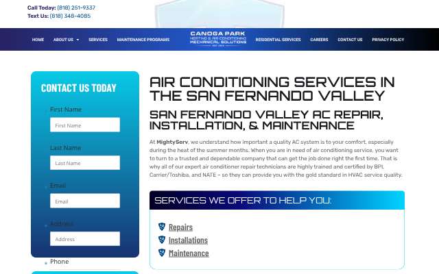 Canoga Park Heating & Air Conditioning / MightyServ (cphac.com)'s page as the assistant saw it