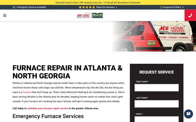 Moncrief Heating & Air Conditioning's page as the assistant saw it